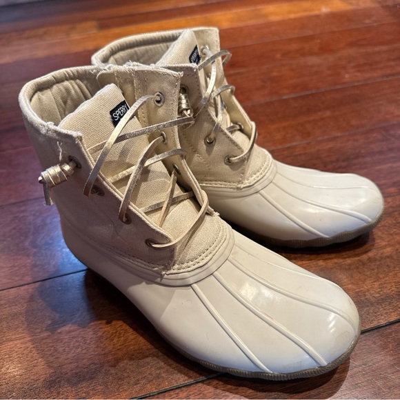 Sperry Saltwater Sparkle Off White Girls Duck Boots Size 5 M EUR 37 - Picture 6 of 6